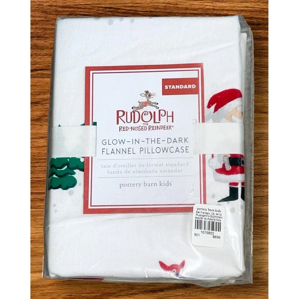NEW Pottery Barn Kids Rudolph the Red Nosed Reindeer Pillowcase Flannel Standard